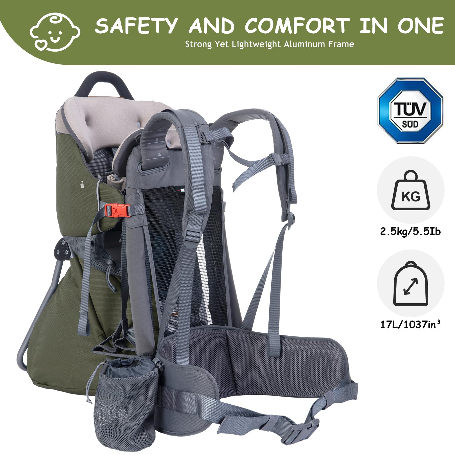 WIPHA Baby Backpack Carrier with canopy extended for sun protection during outdoor adventures.