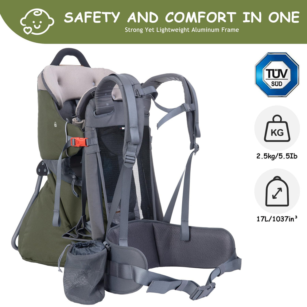 WIPHA Baby Backpack Carrier with canopy extended for sun protection during outdoor adventures.
