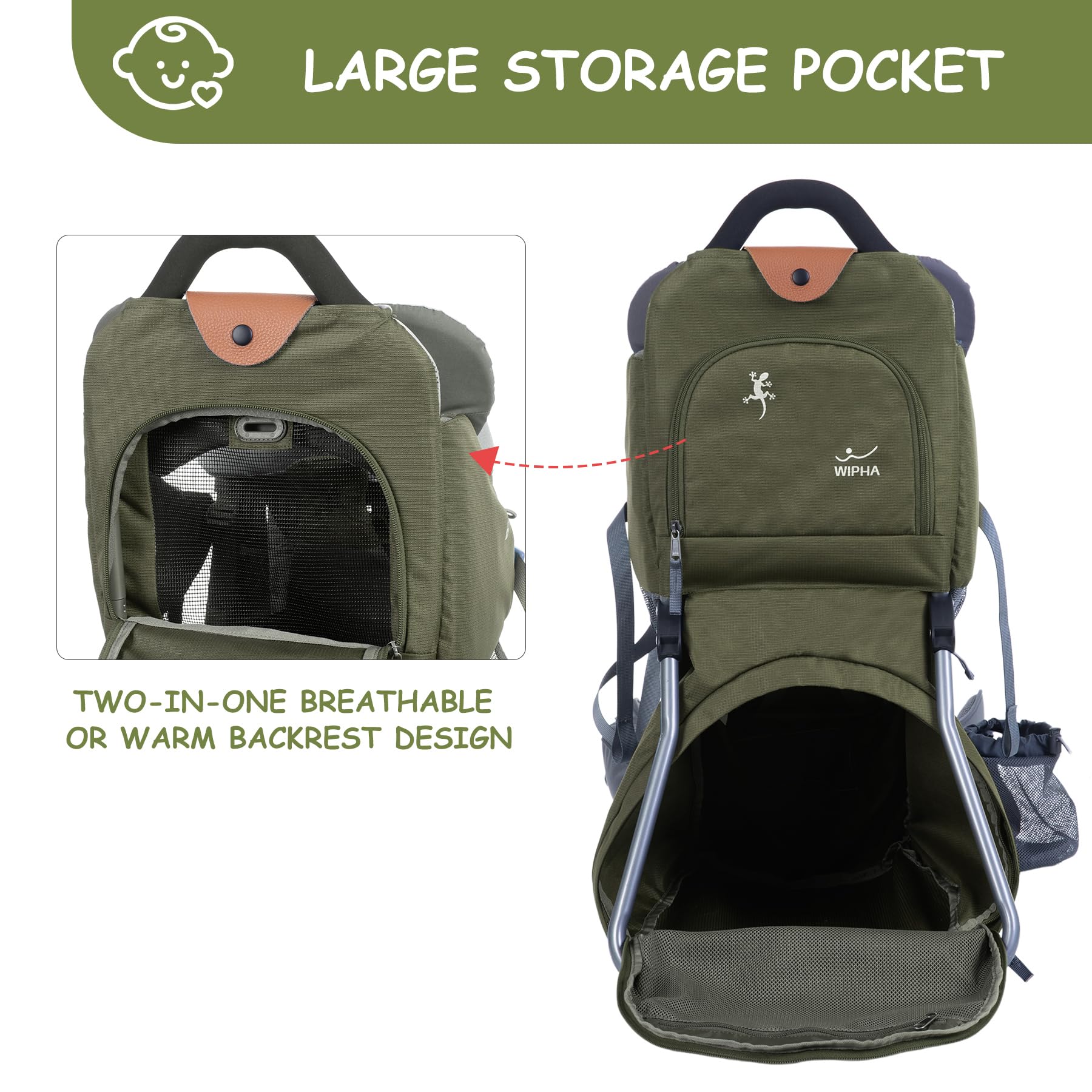 WIPHA Backpack under-seat storage holds wipes and extras for quick-change moments.