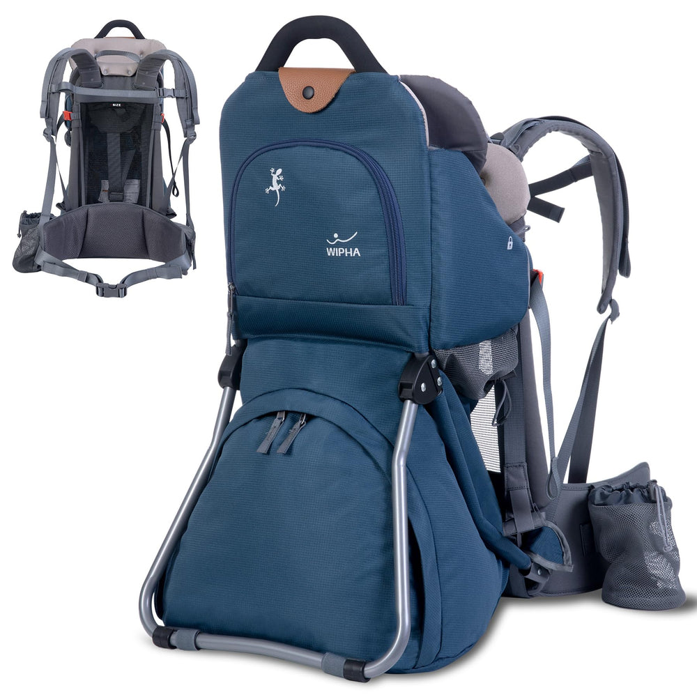 WIPHA hiking baby carrier backpack back view shows ergonomic support for long treks.