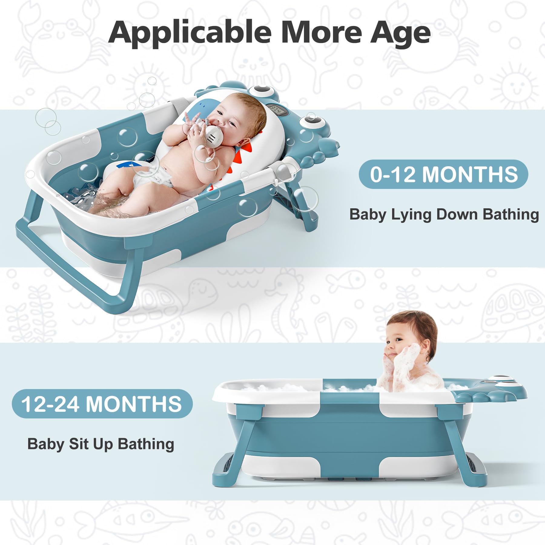 wiqins collapsible baby bathtub cushion-floating blue provides gentle head support