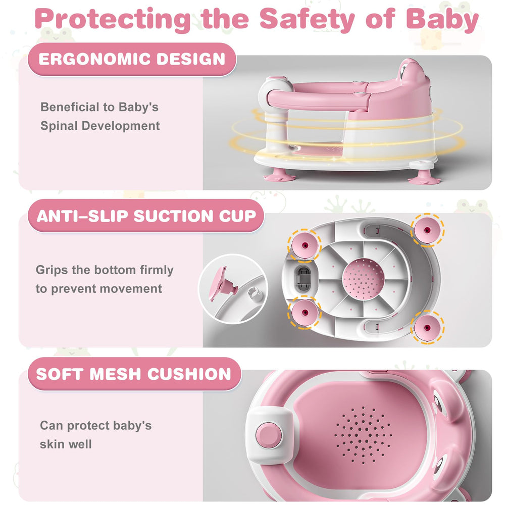 wiqins bath seat offers 360-degree protection with surrounding rails for added safety.