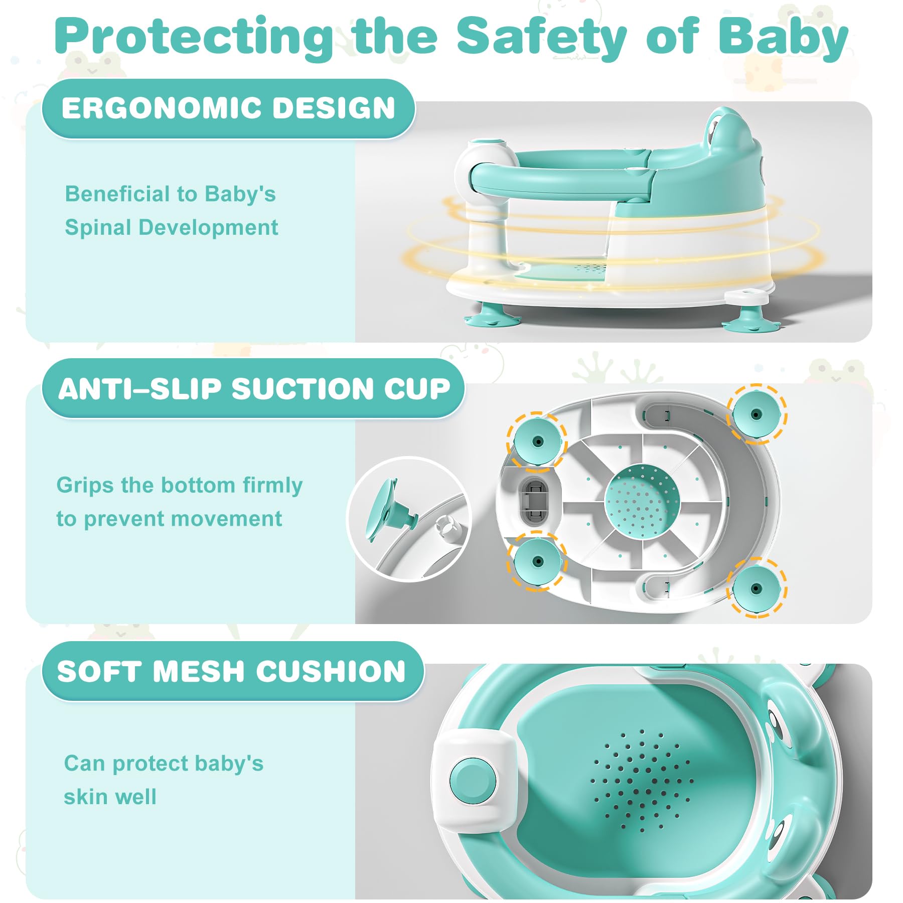 wiqins baby bath seat ergonomic support helps little backs and necks stay properly seated.