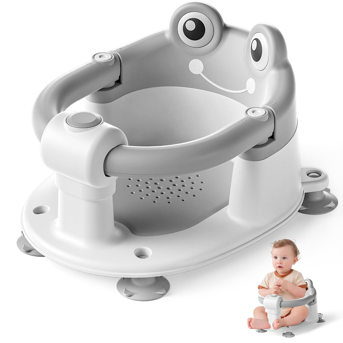 wiqins baby bath seat front view showing ergonomic support for posture