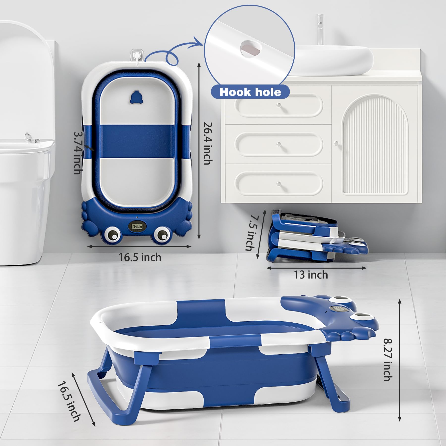 wiqins collapsible baby bathtub anti-slip base ensures stable use