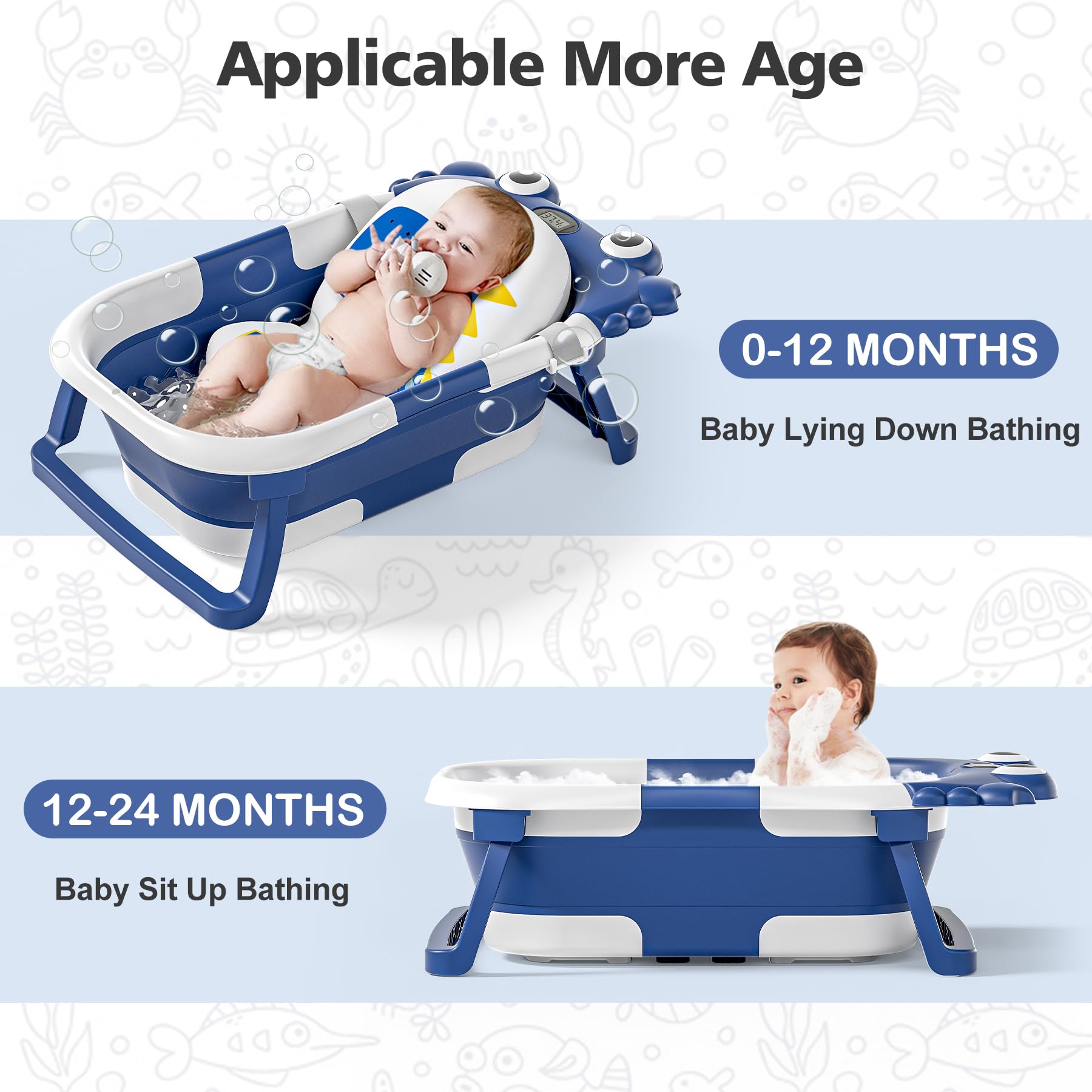 wiqins collapsible baby bathtub with floating cushion supporting baby
