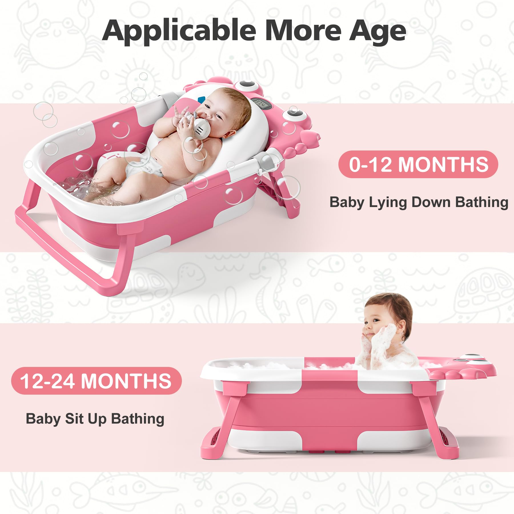 wiqins collapsible baby bathtub floating cushion provides head and neck support during baths.