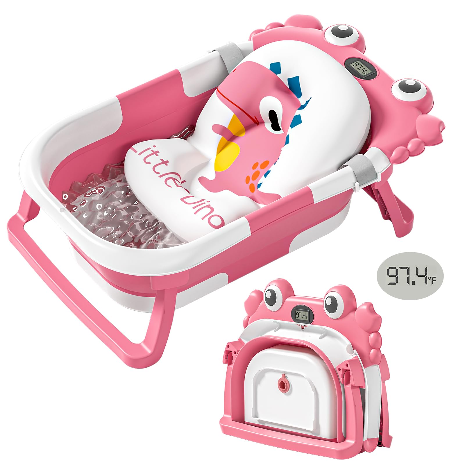 wiqins collapsible baby bathtub folded compact saves space for travel and storage.