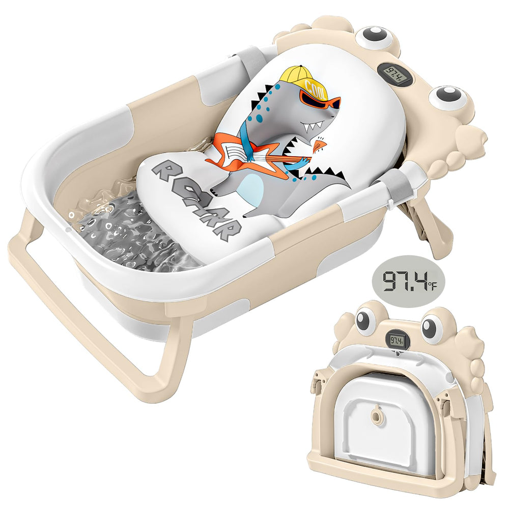 wiqins collapsible baby bathtub folded view shows space-saving storage for travel and small spaces.