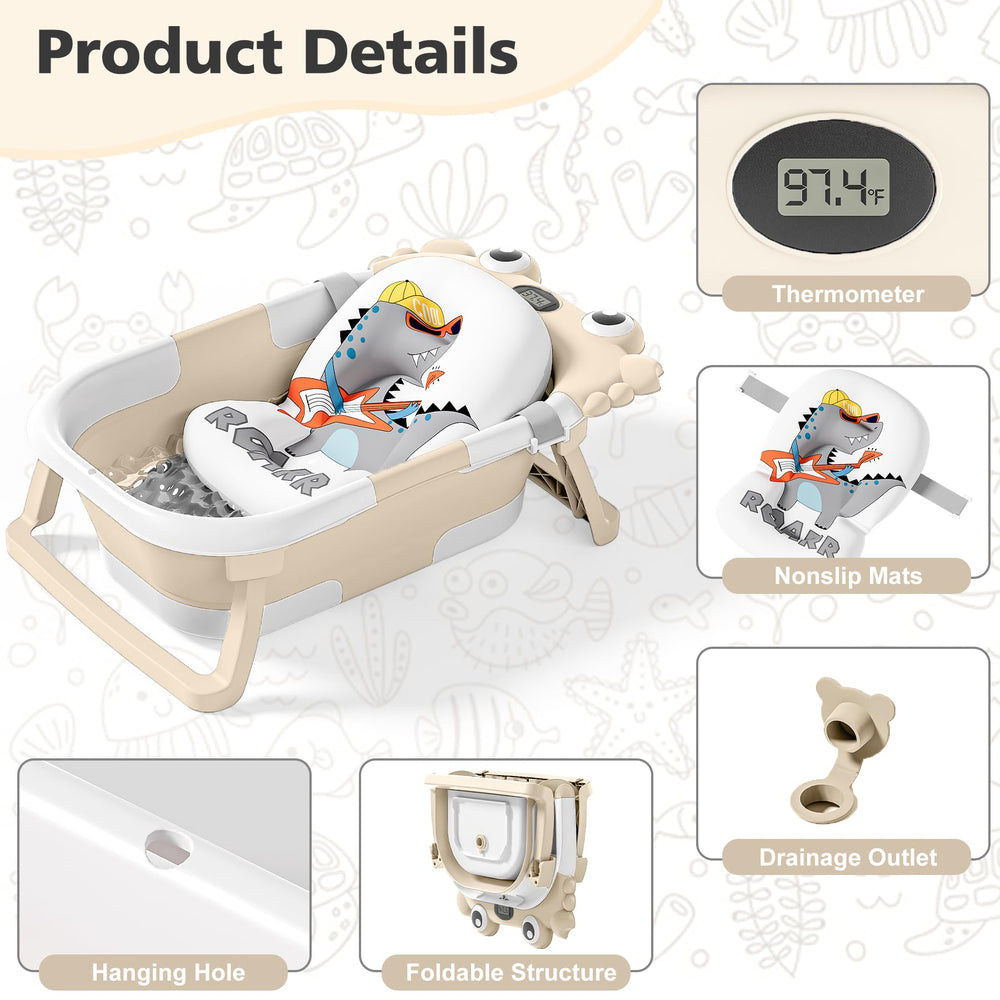 wiqins collapsible baby bathtub temperature monitor shows real time temperature for safe baths.