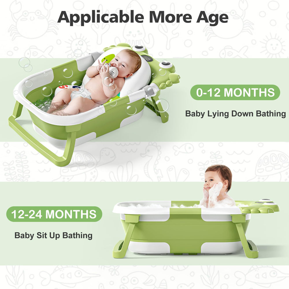 wiqins collapsible baby bathtub thermometer shows real-time temperature