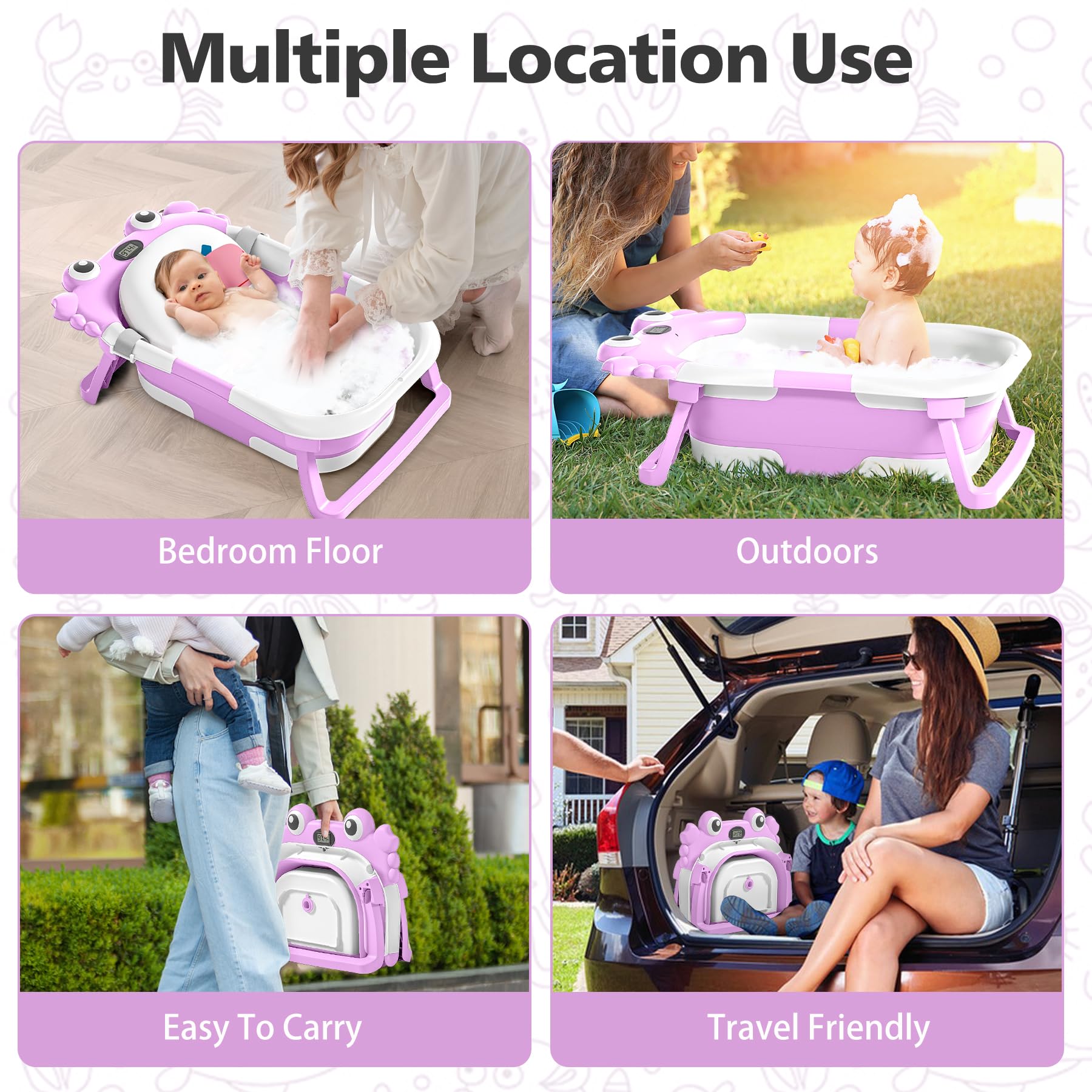 wiqins portable tub folds flat for travel and quick setup