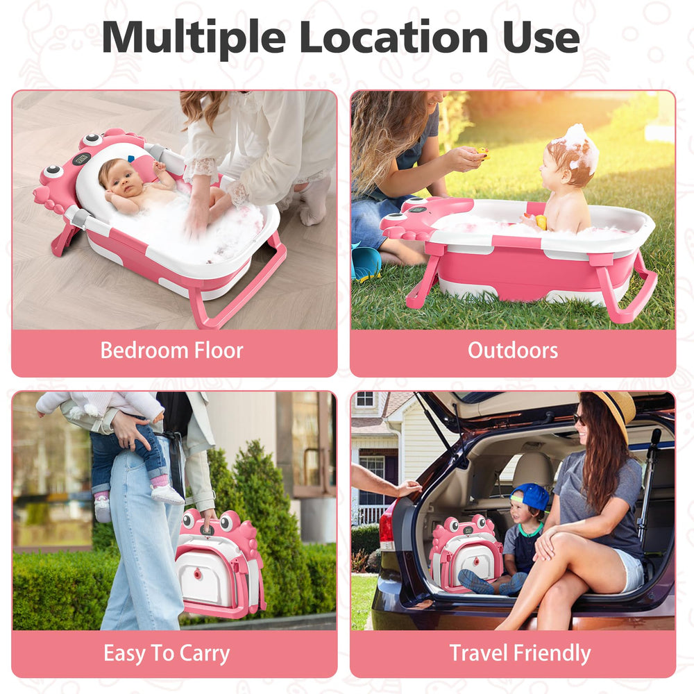 wiqins collapsible pink bath tub travel friendly for easy on-the-go baths.