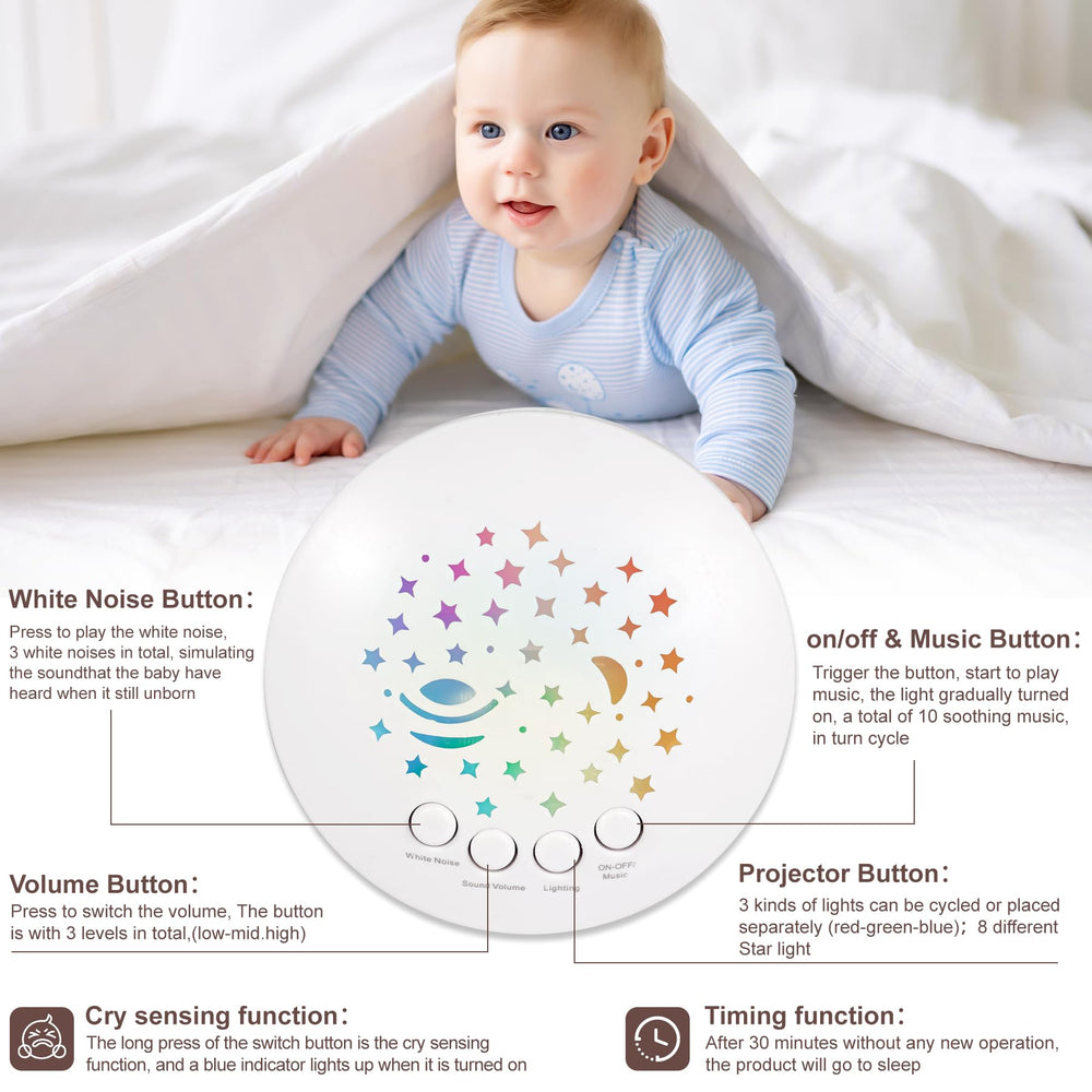 Wiqins star-projection night light offers eight modes to help baby settle into independent sleep.
