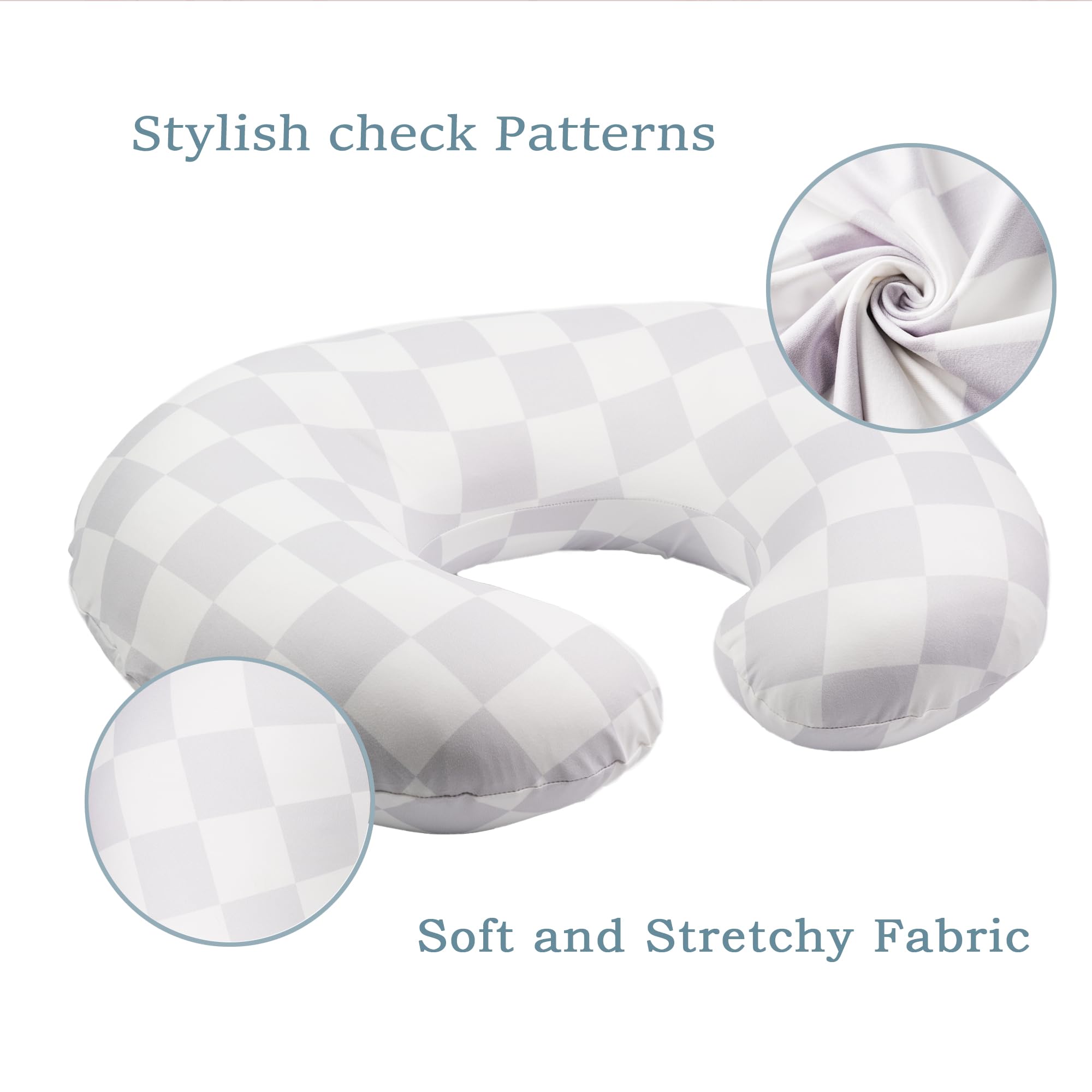 Wirein nursing pillow cover with gray plaid pattern enhances nursery decor while protecting your pillow.