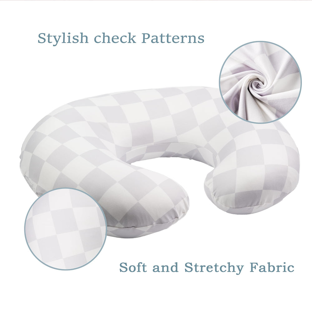 Wirein nursing pillow cover with gray plaid pattern enhances nursery decor while protecting your pillow.