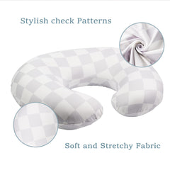 Wirein nursing pillow cover with gray plaid pattern enhances nursery decor while protecting your pillow.