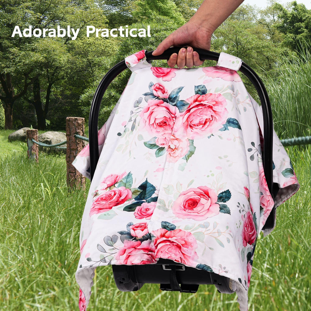 Wirein stroller canopy folds quickly to shade during walks.