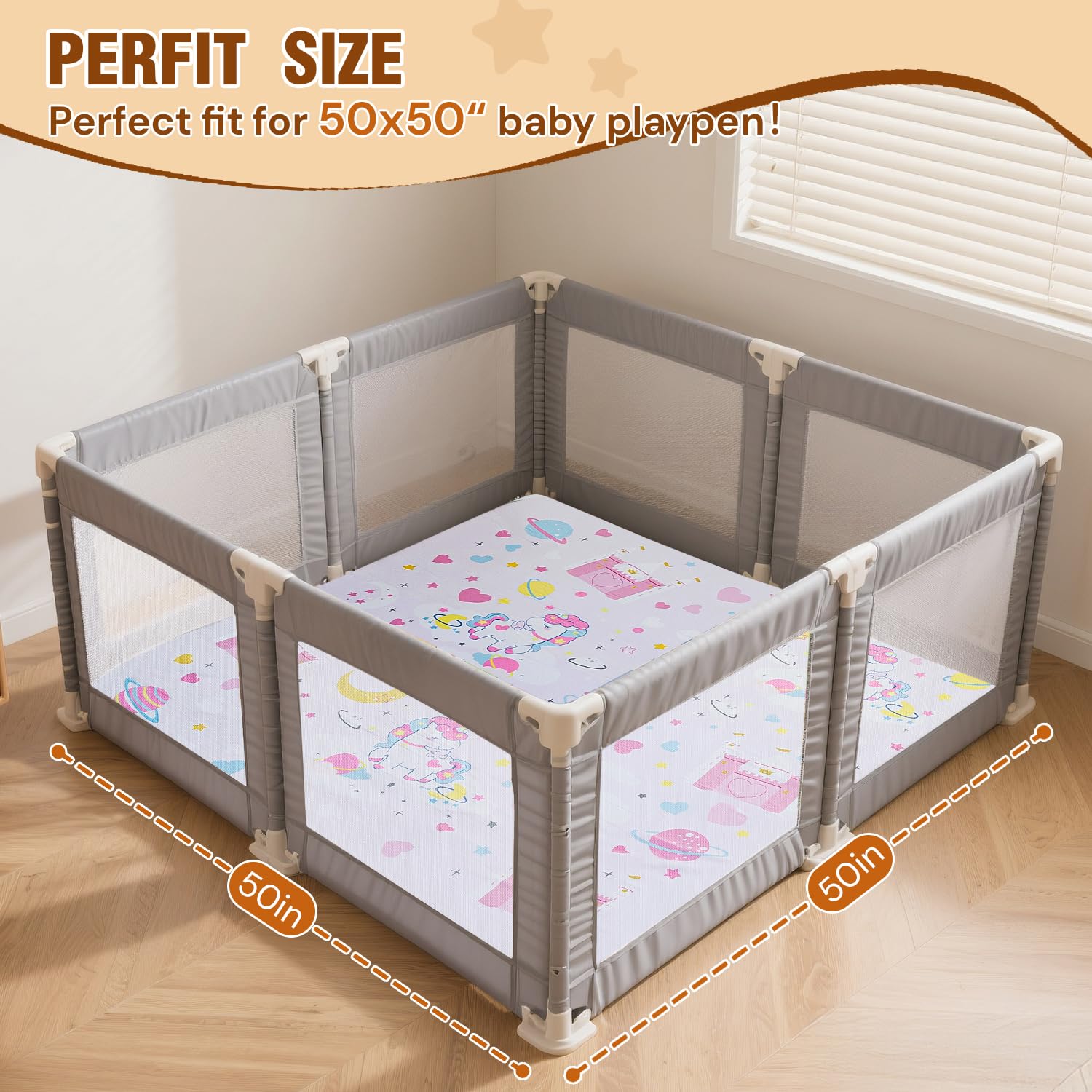 Wirhao baby play mat 50x50 inch size supports spacious tummy time.