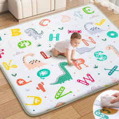 Wirhao baby play mat dinosaur-alphabet design, top view, soft cushioning for crawlers