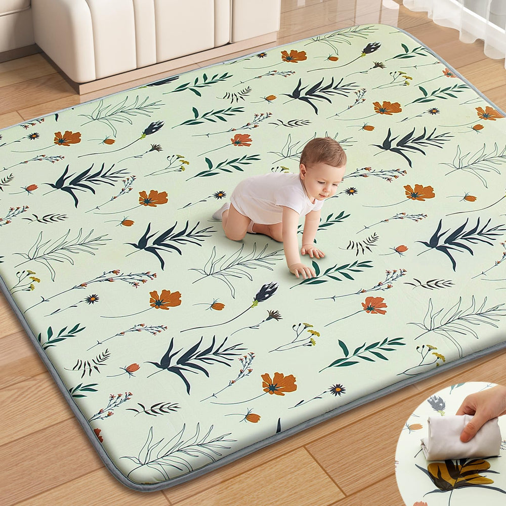 Wirhao baby play mat waterproof close-up highlights wipe-clean surface for spills