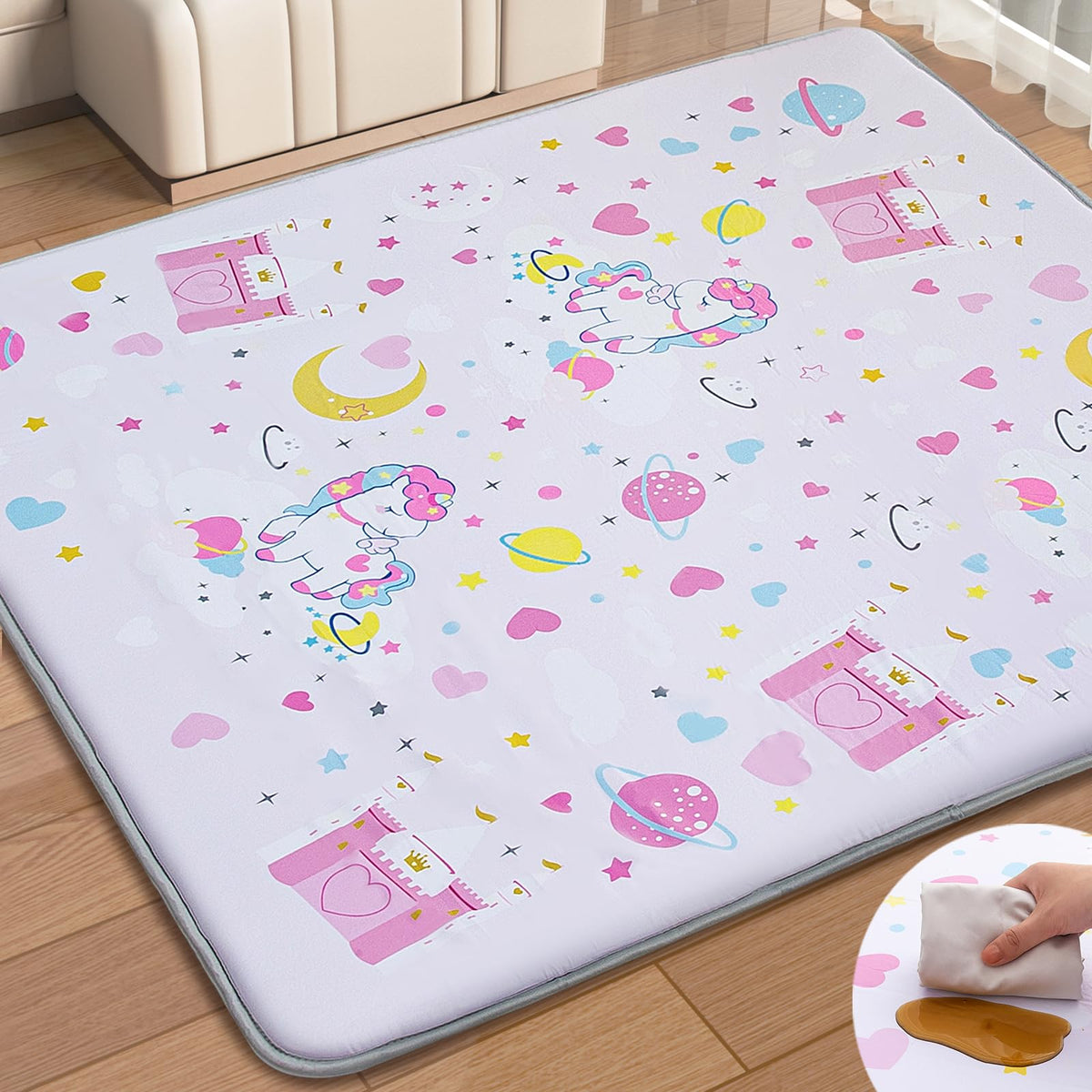 Wirhao baby play mat waterproof surface for easy cleanup during spills.