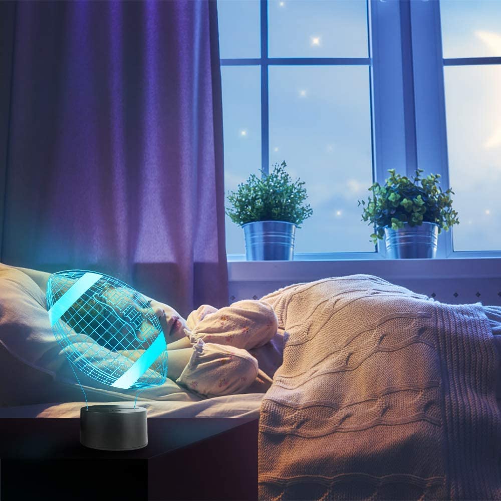 Wiscky Football 3D light with color-changing mode for mood lighting.