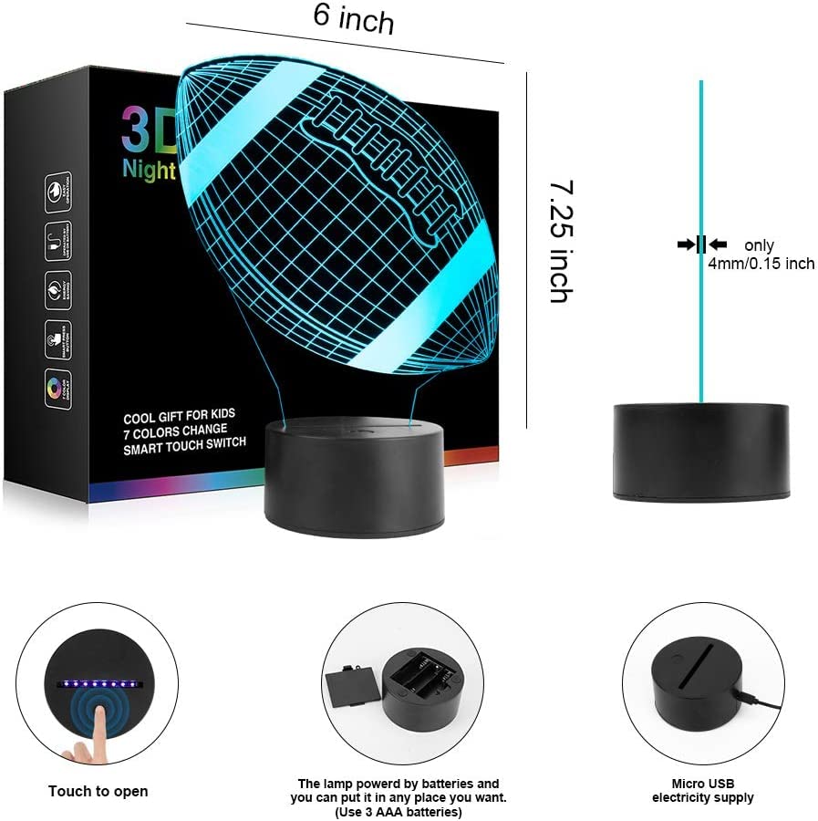 Wiscky Football 3D night light packaging includes everything needed.