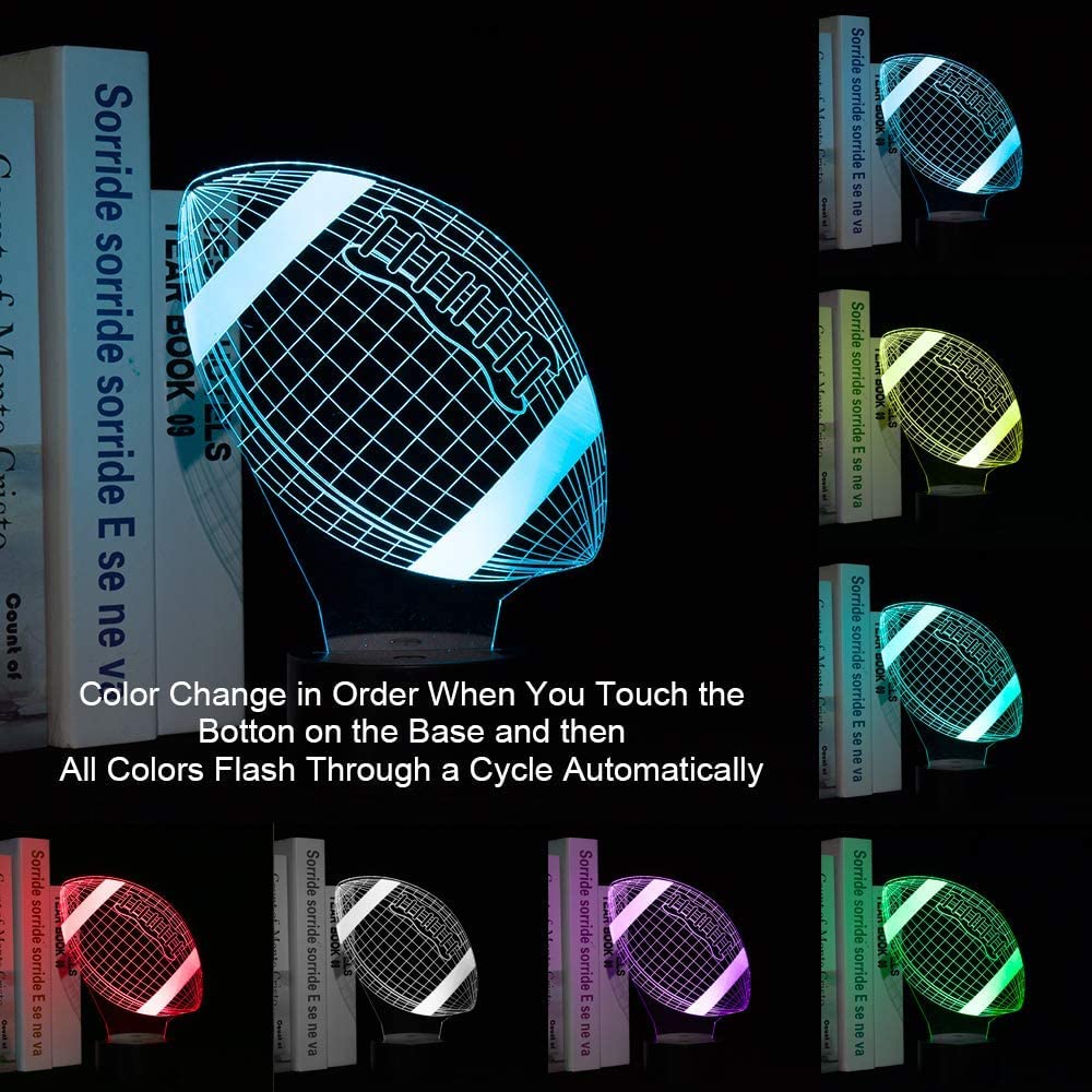 Wiscky Football 3D night light connects via USB cable for convenient power.