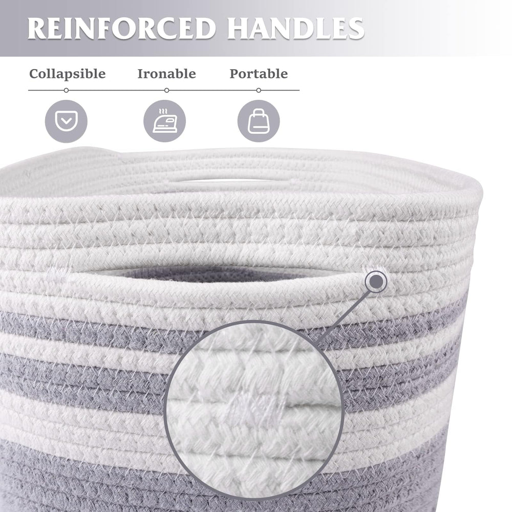 WISELIFE gray basket in living room enhances neutral decor and organization.