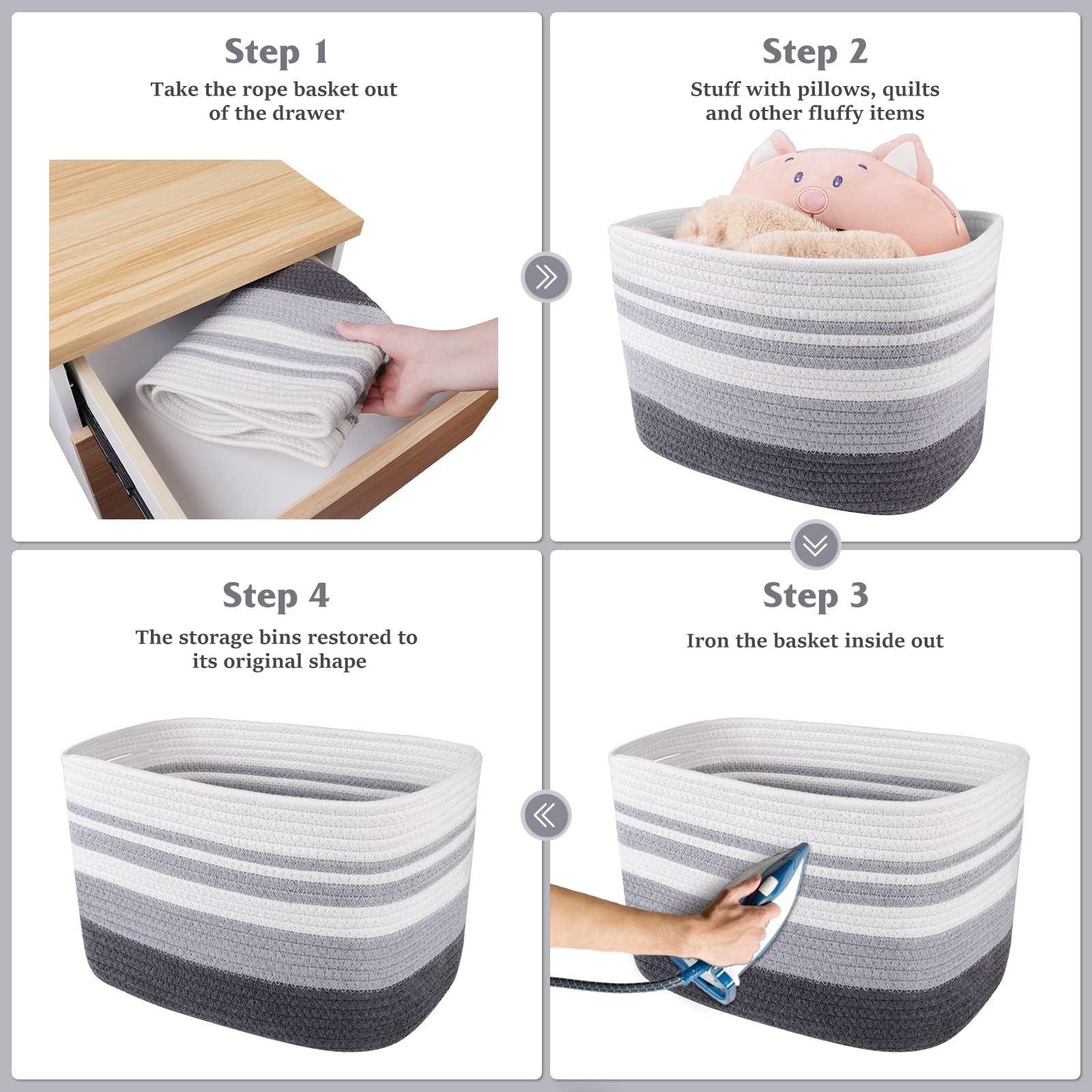 WISELIFE nursery-friendly basket holds books, blankets, and small toys safely.