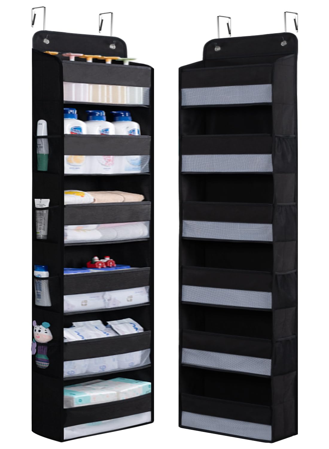 WishJazz over the door organizer front view with six large pockets for quick toy access