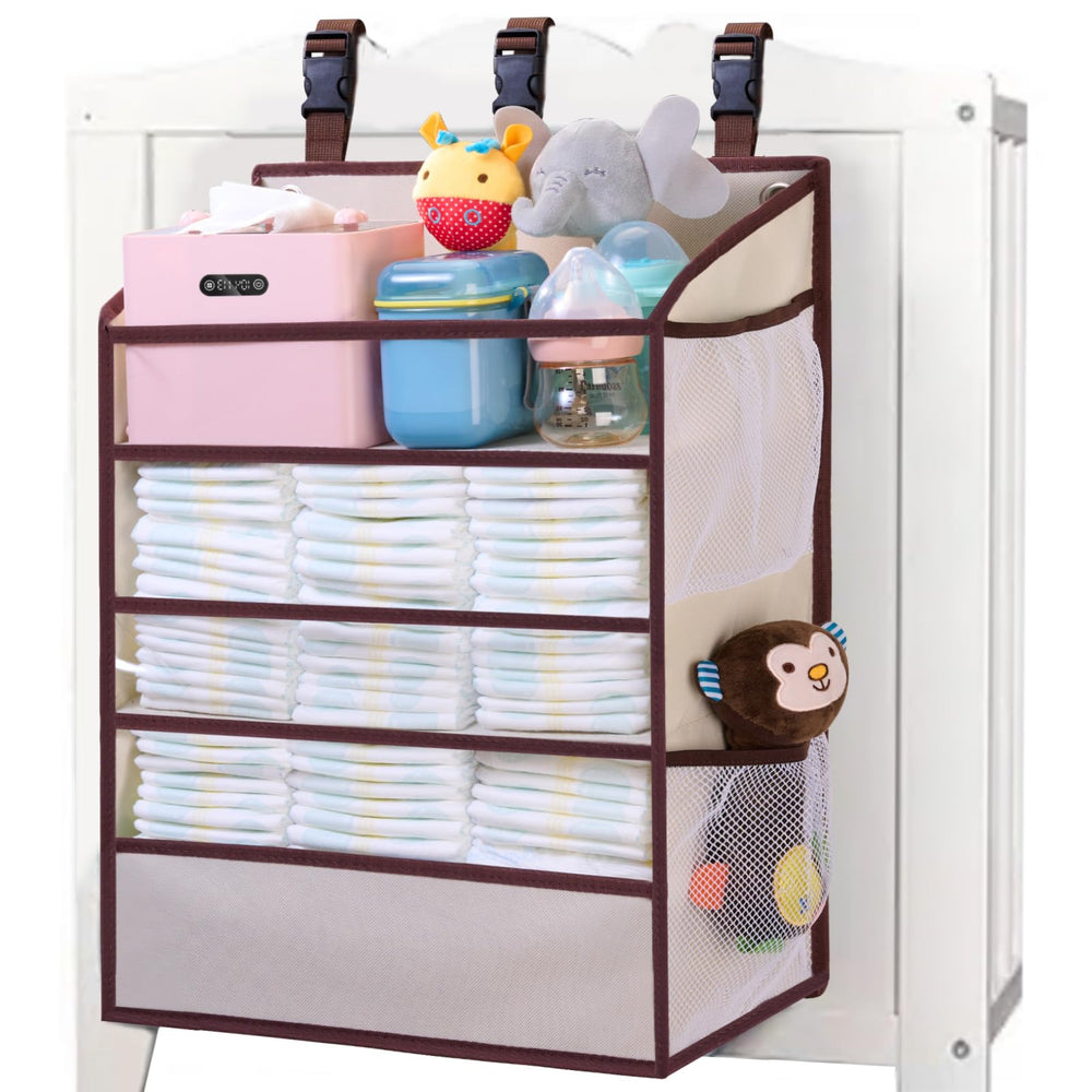 WishJazz XL hanging diaper caddy on changing table keeps 90+ diapers organized