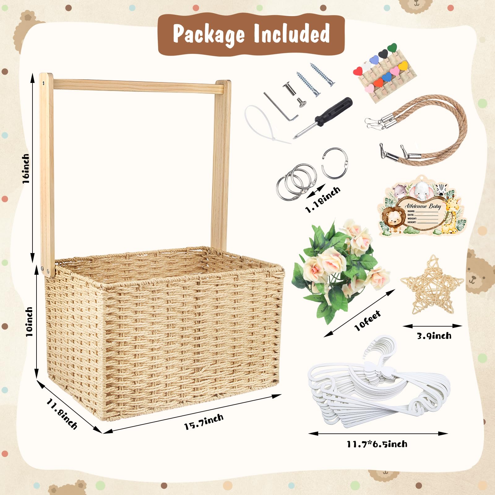 Wisreach wooden baby shower crate closet foldable basket collapsed for compact space-saving display.