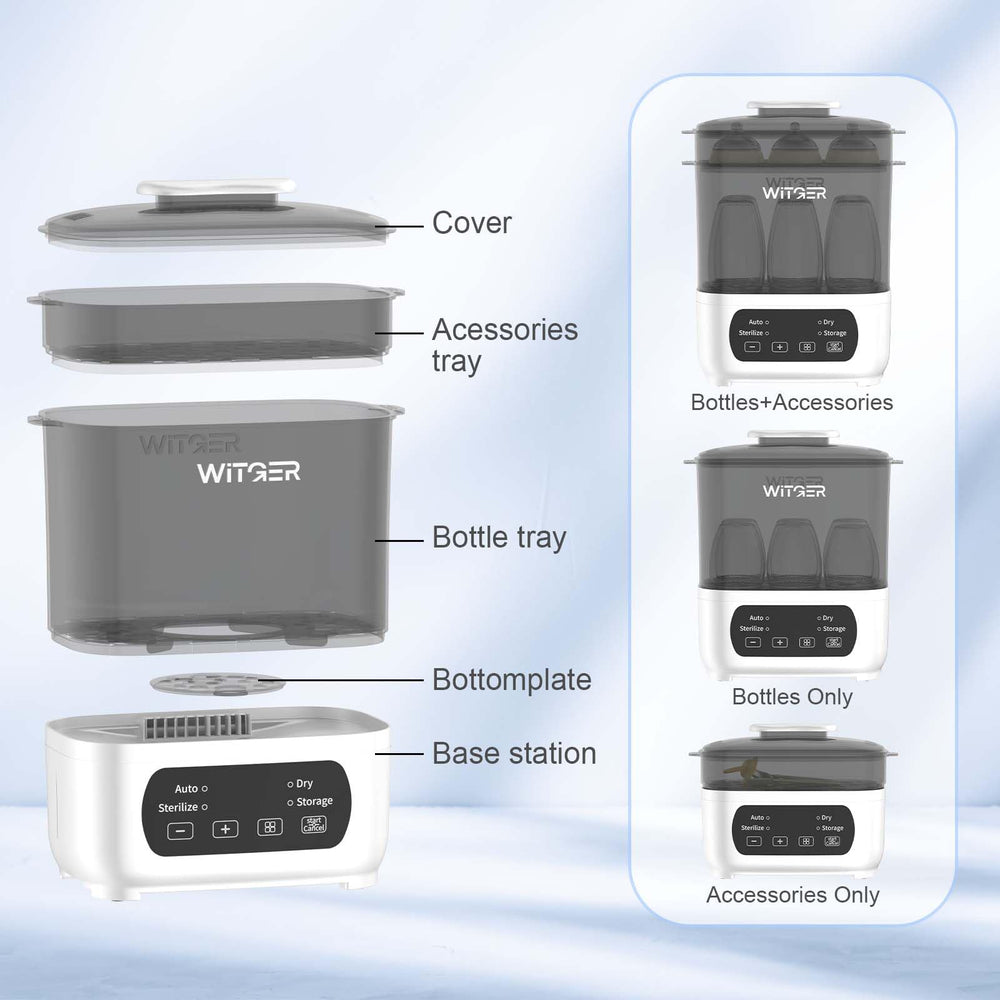 WITGER Baby Bottle Sterilizer digital controls provide precise settings for convenient use.