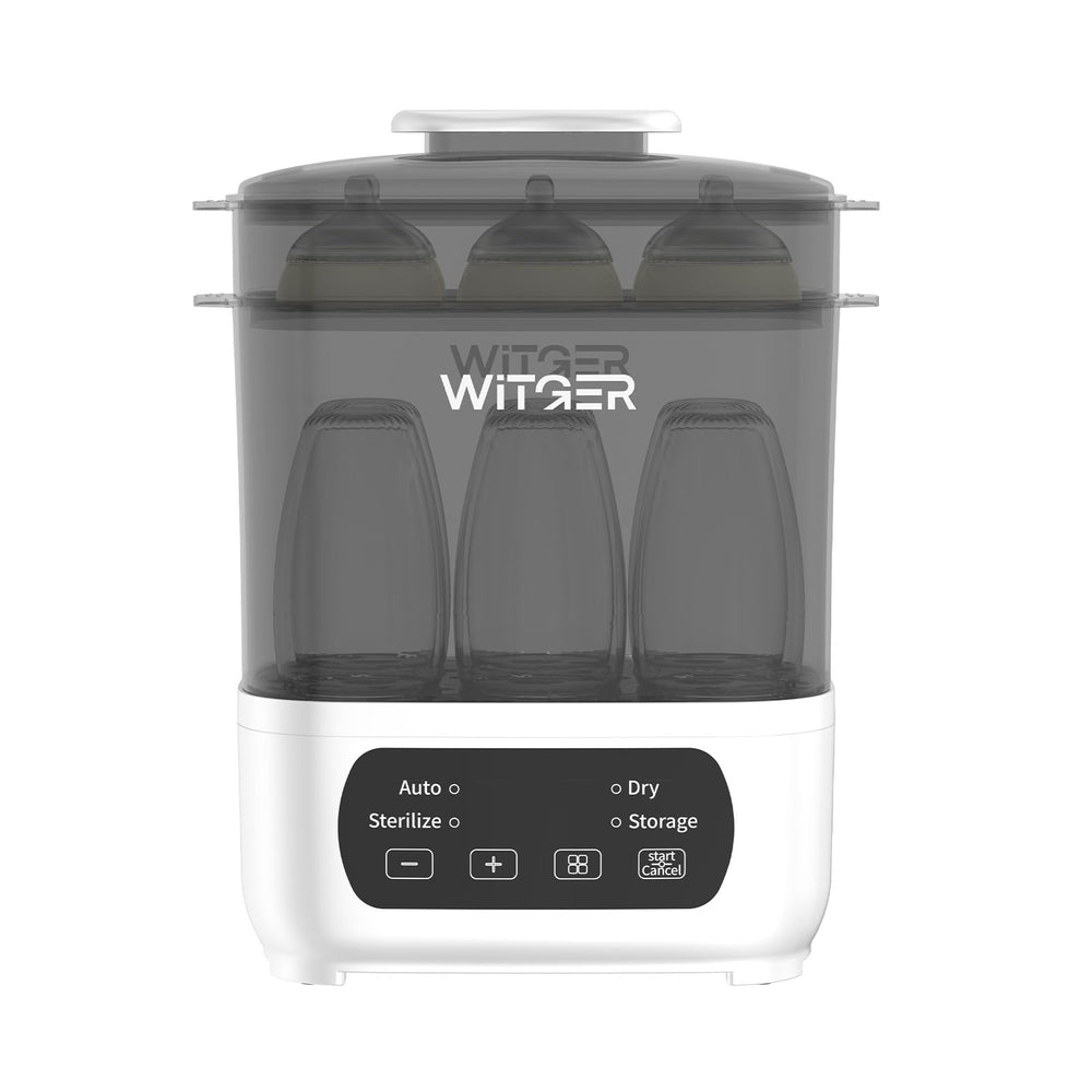 WITGER Baby Bottle Sterilizer front view shows compact efficiency for busy mornings.