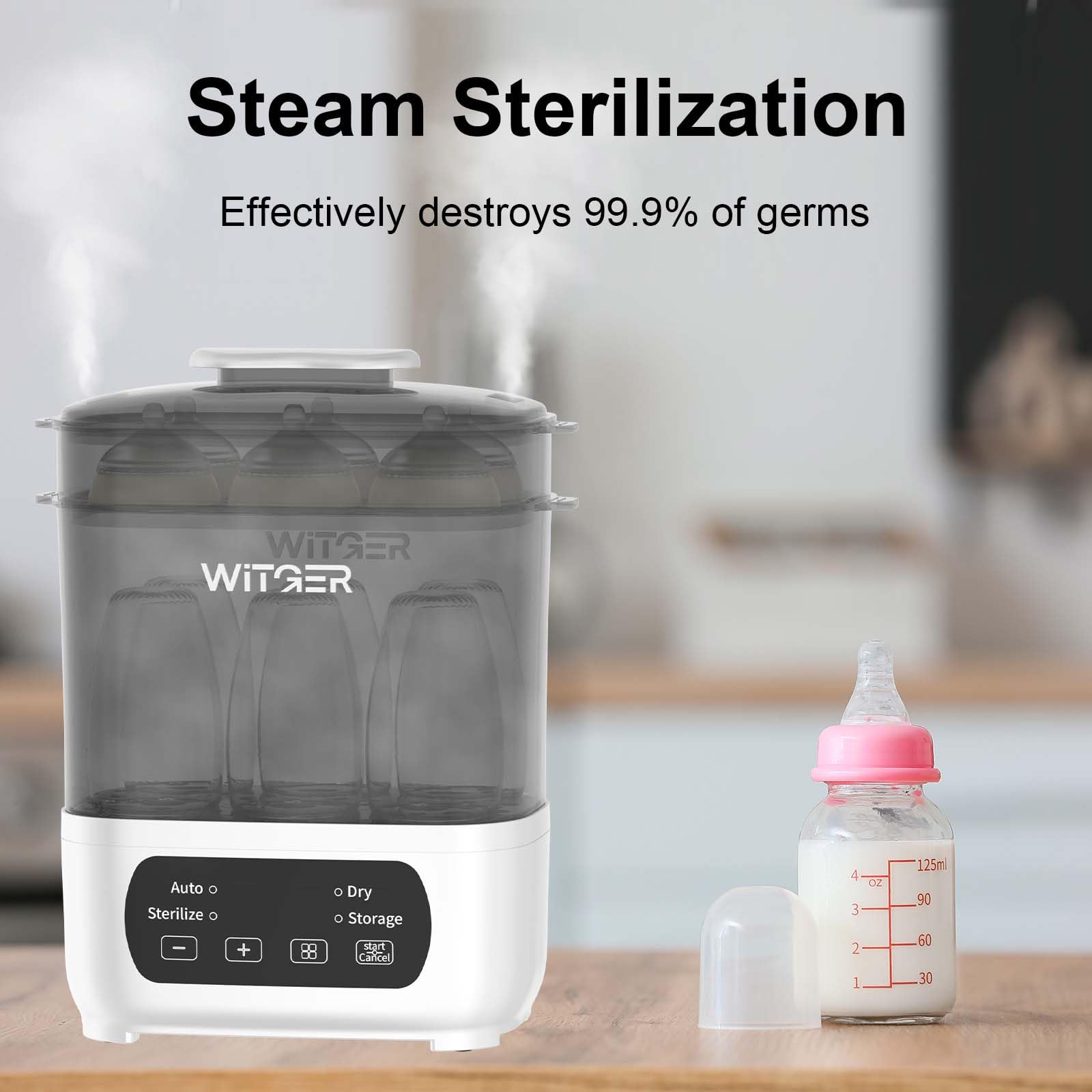 WITGER Sterilizer large universal-fit design accommodates many brands.