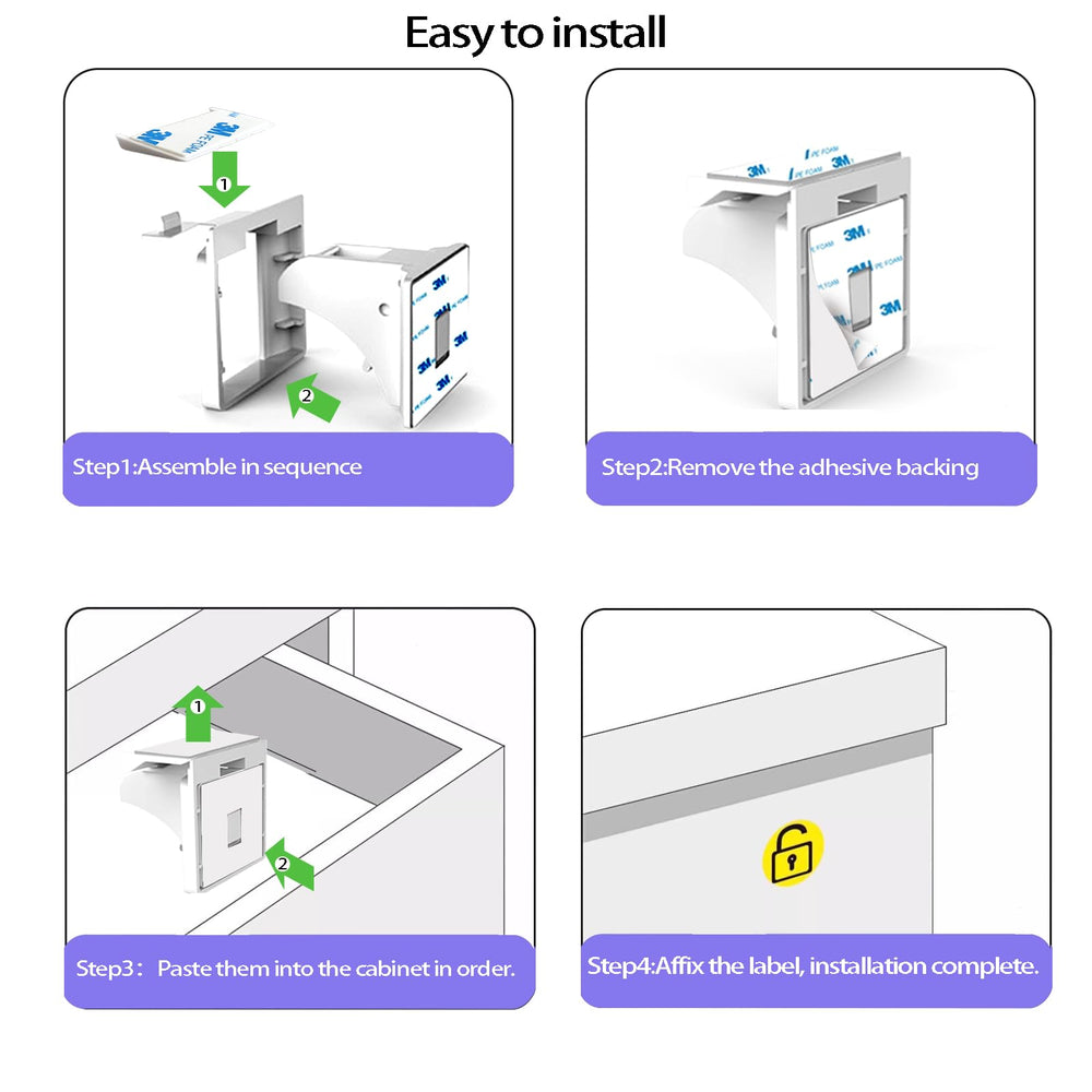 Withletune cabinet lock in-use in kitchen prevents access to hazards.