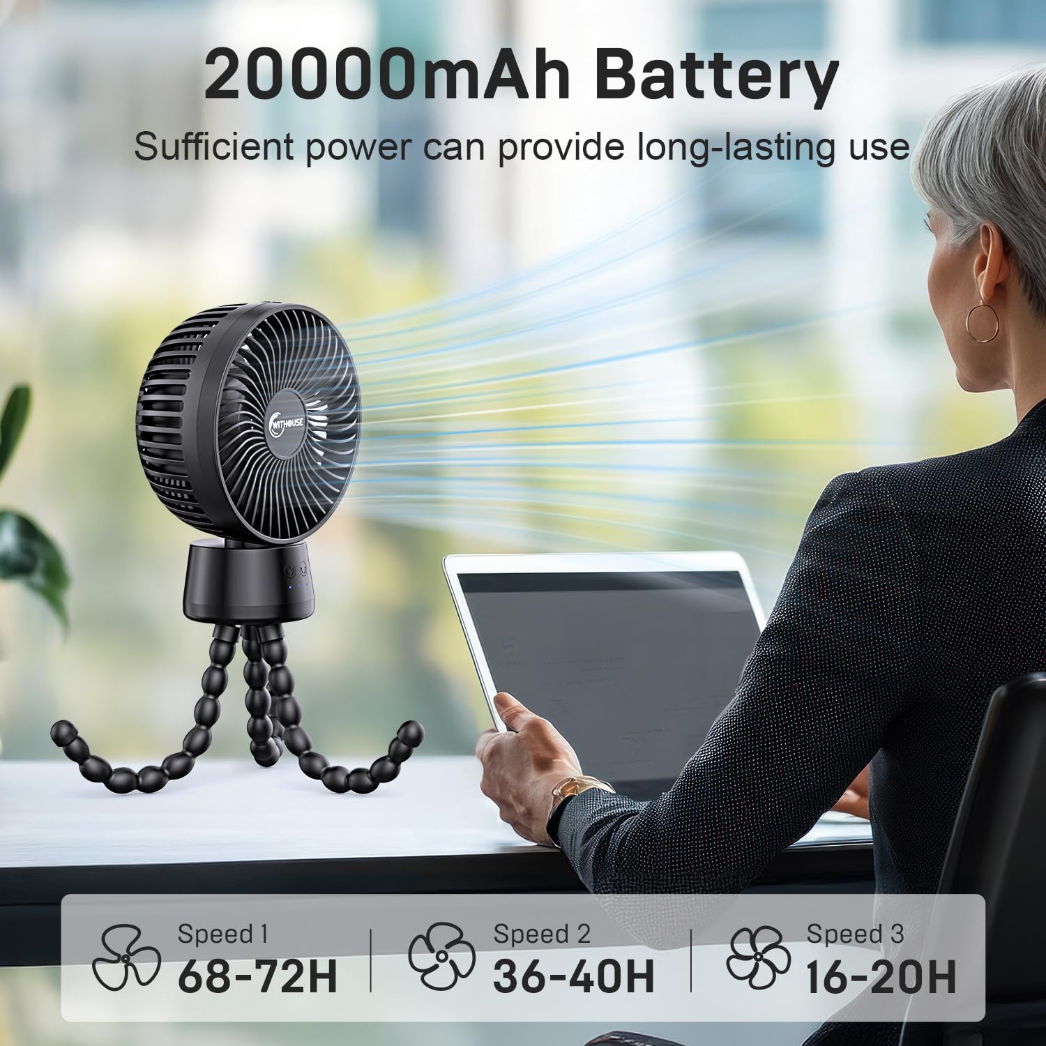WITHOUSE stroller fan with 120-degree oscillation for broad coverage