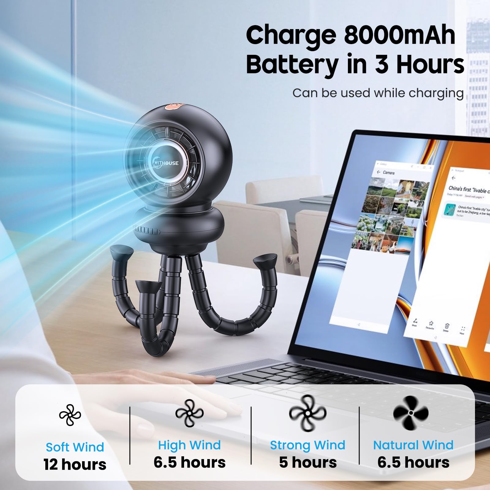 WITHOUSE stroller fan detachable base lets you repurpose it on desks or beds.