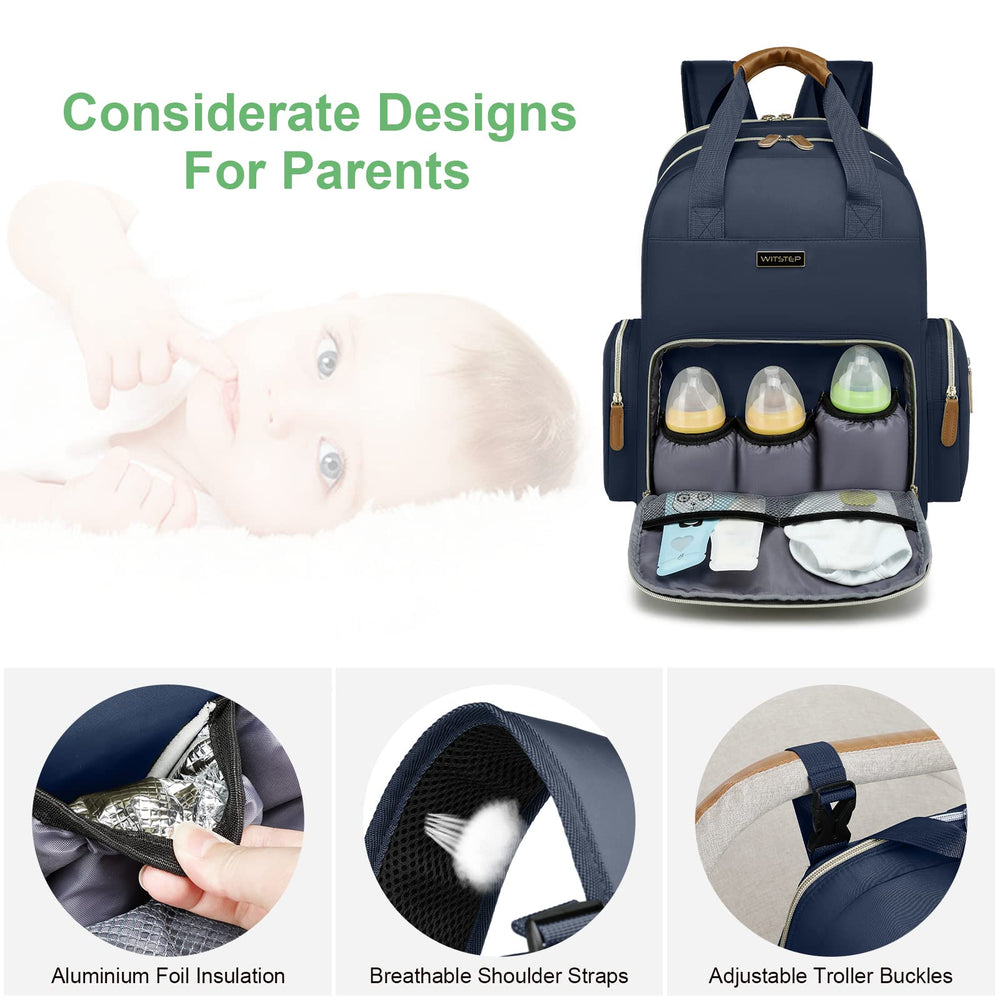 WITSTEP diaper bag backpack insulated pocket preserves milk temperature