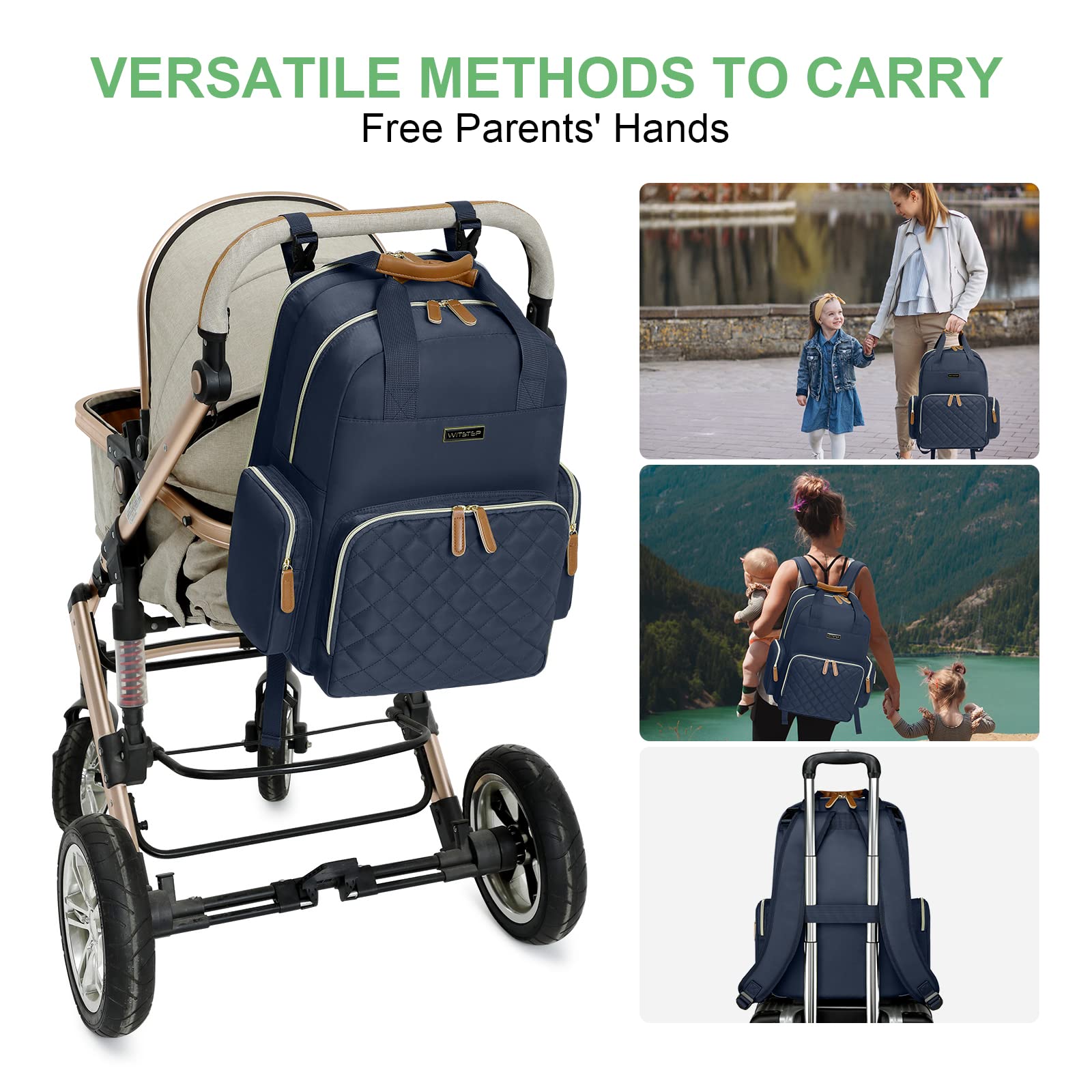 WITSTEP diaper bag backpack side pockets for tissues and water bottle