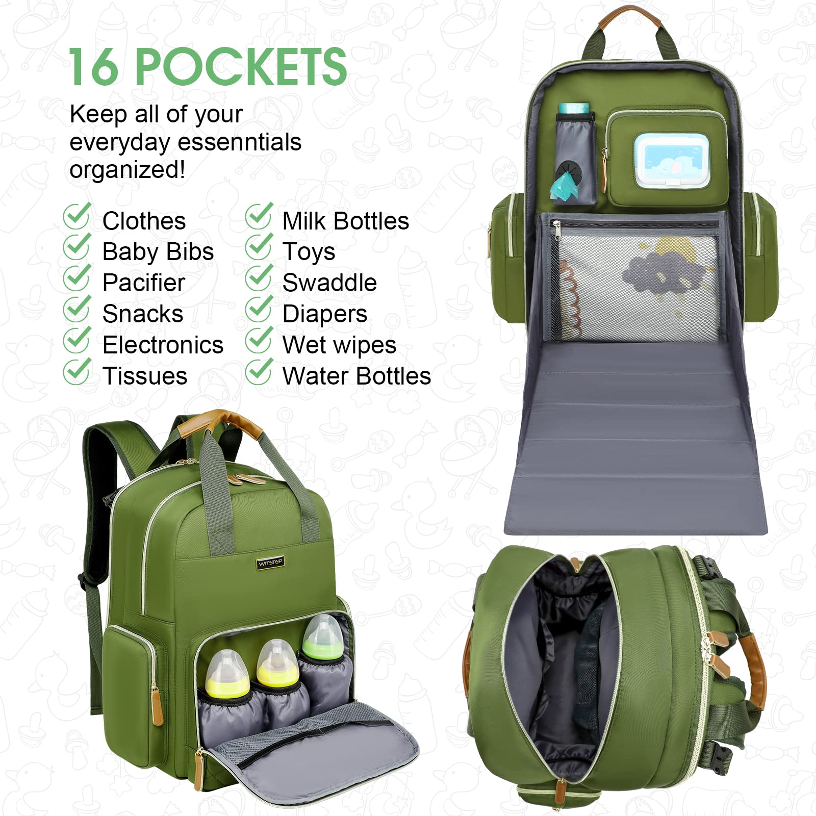 WITSTEP diaper bag front bottle pocket with heat-preserving interior for on-the-go feeds