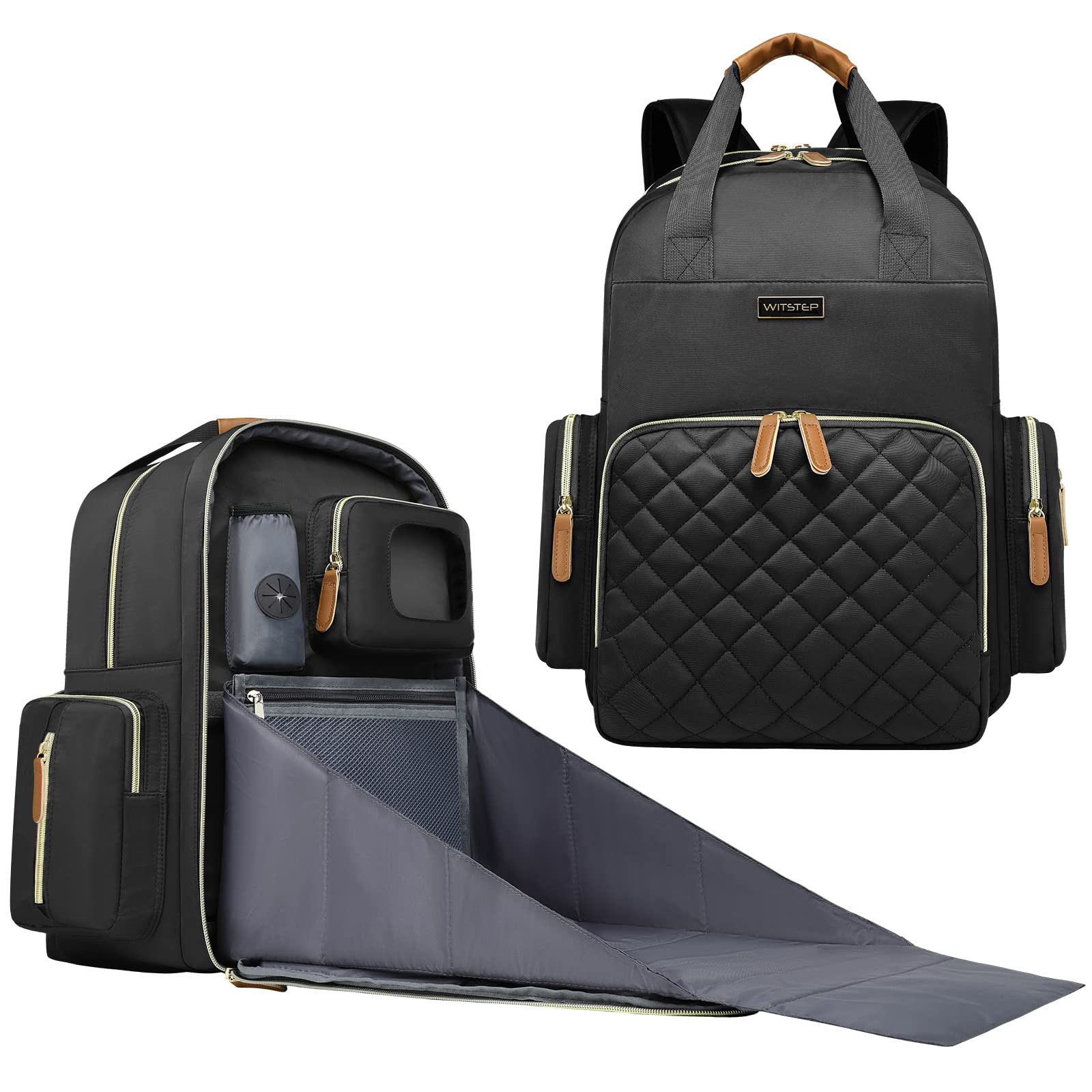 WITSTEP diaper bag laptop backpack front view showing roomy main compartment for baby gear.