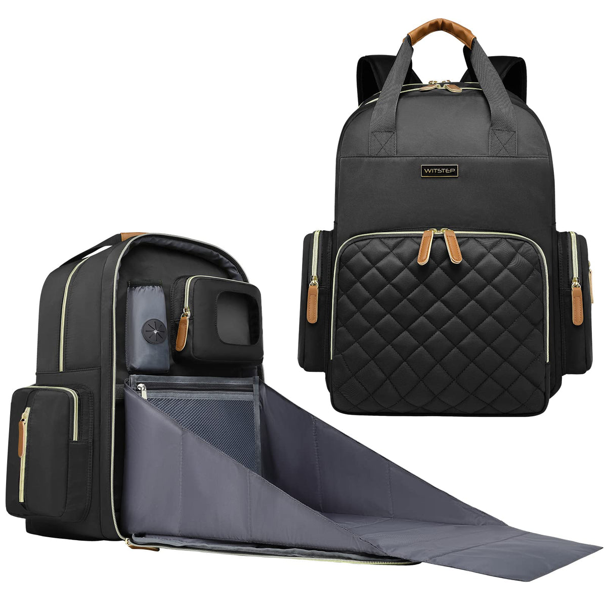 WITSTEP diaper bag laptop backpack front view showing roomy main compartment for baby gear.