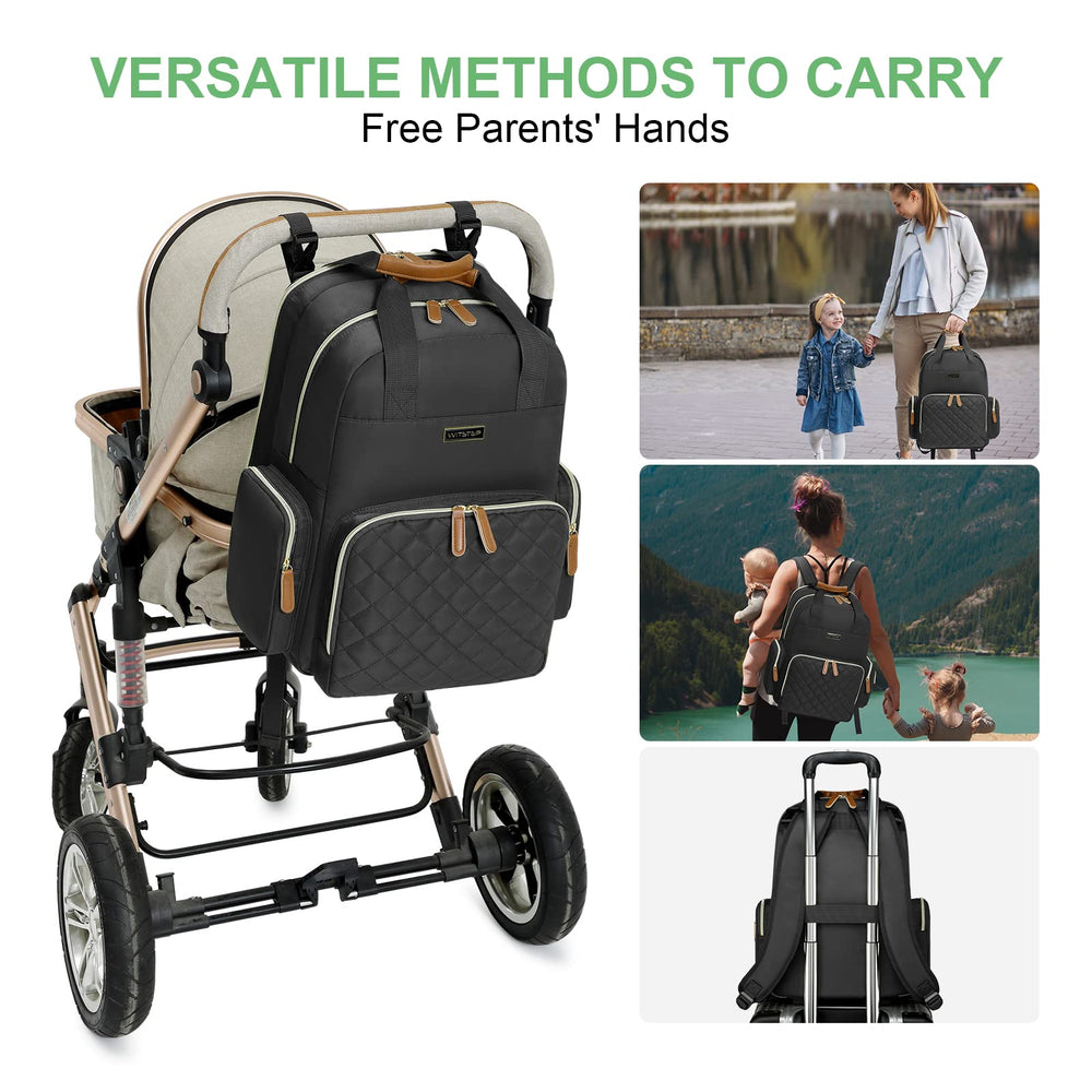 WITSTEP diaper bag laptop backpack stroller buckles and luggage strap for hands-free travel.