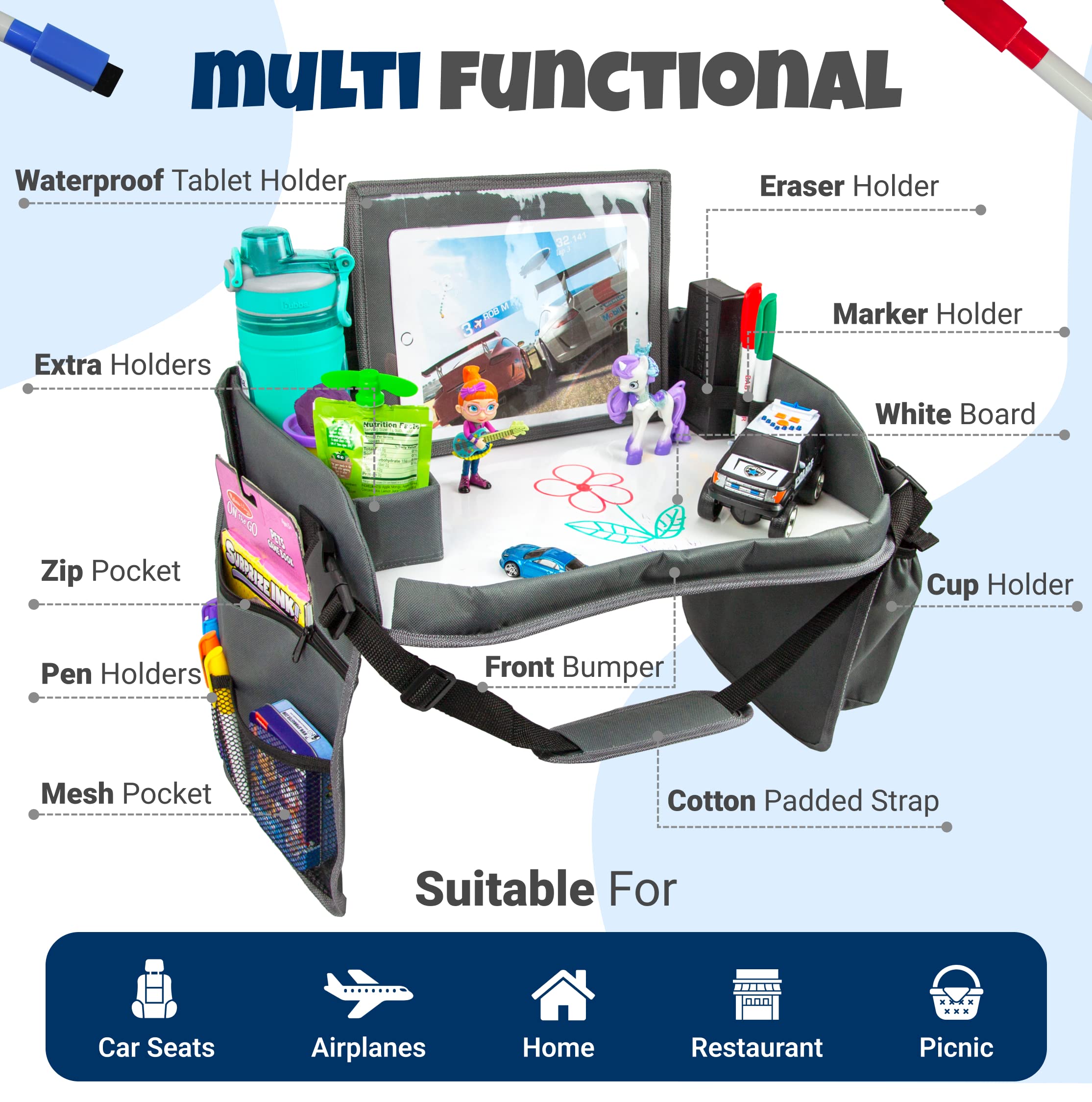 WITRIP fold-flat tray for organized, mess-free road trips