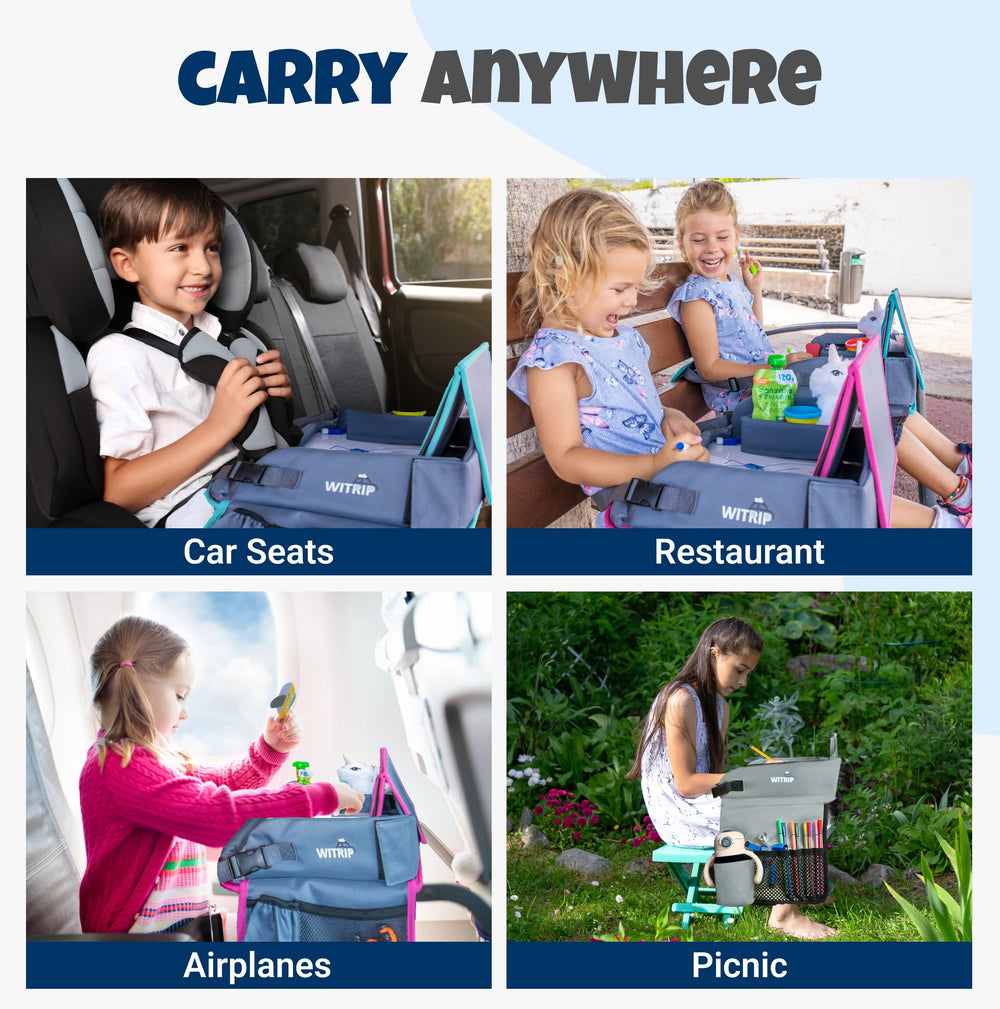 WITRIP travel desk for kids folds flat for compact car storage