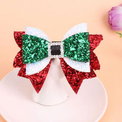 WIWUFUE Christmas hair bow green glitter rhinestones adds holiday charm
