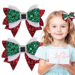 WIWUFUE Christmas hair bow red glitter rhinestones boosts festive sparkle at parties